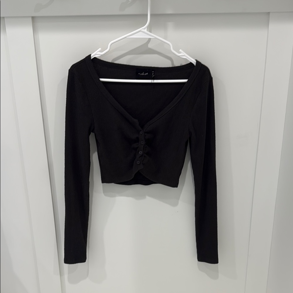 Urban Outfitters Black Long Sleeve Button-Up Top